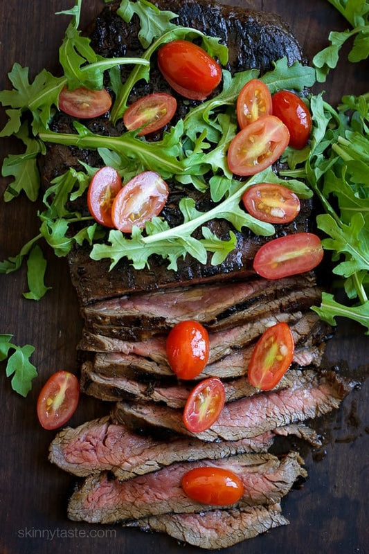 Grilled Balsamic Steak with Tomatoes & Arugula