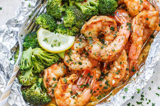 Baked Shrimp Foil Packs With Garlic Lemon Butter Sauce